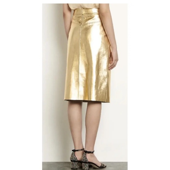 SANDRO Gold Metallic Snap Button Front Skirt - Picture 2 of 8